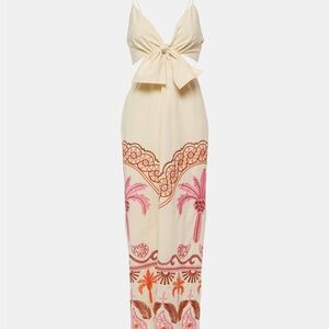 Johanna Ortiz Cream Maxi Dress with Pink & Orange Embroidery
